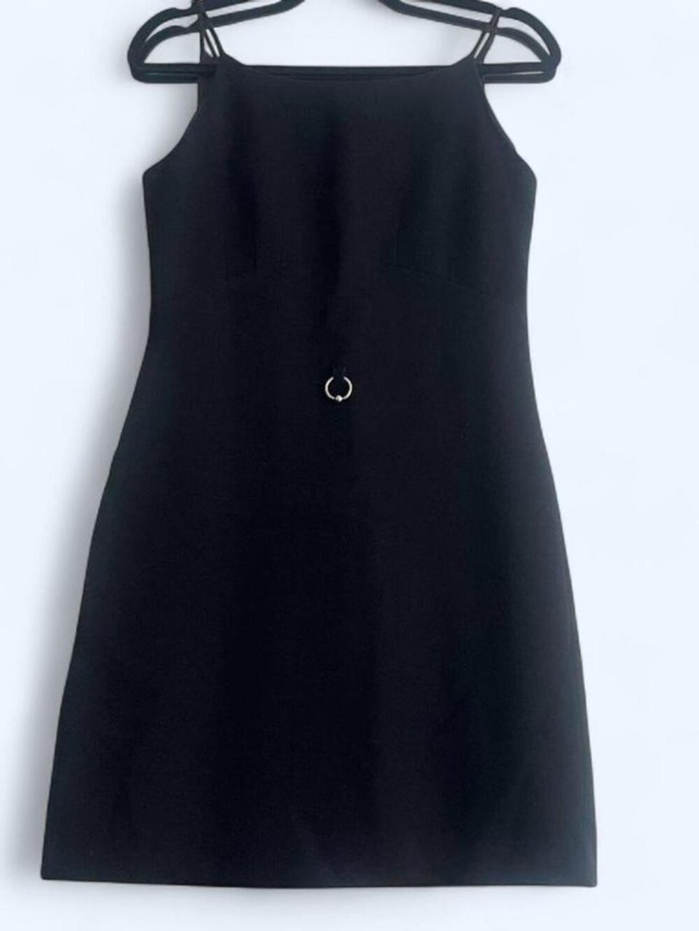 Moschino Cheap & Chic vintage black 100% wool mini dress with silver ring detail